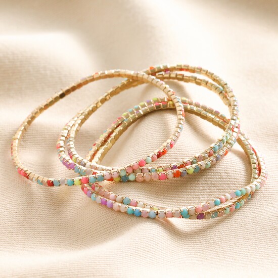 Set of 5 Multicoloured Crystal Tennis Bracelets in Gold