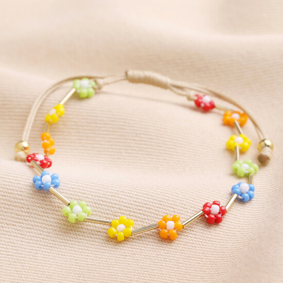 Colourful Daisy Beaded Cord Bracelet