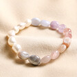 Chunky Semi-Precious Stone and Pearl Beaded Bracelet on top of beige coloured fabric