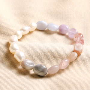 Chunky Semi-Precious Stone and Pearl Beaded Bracelet