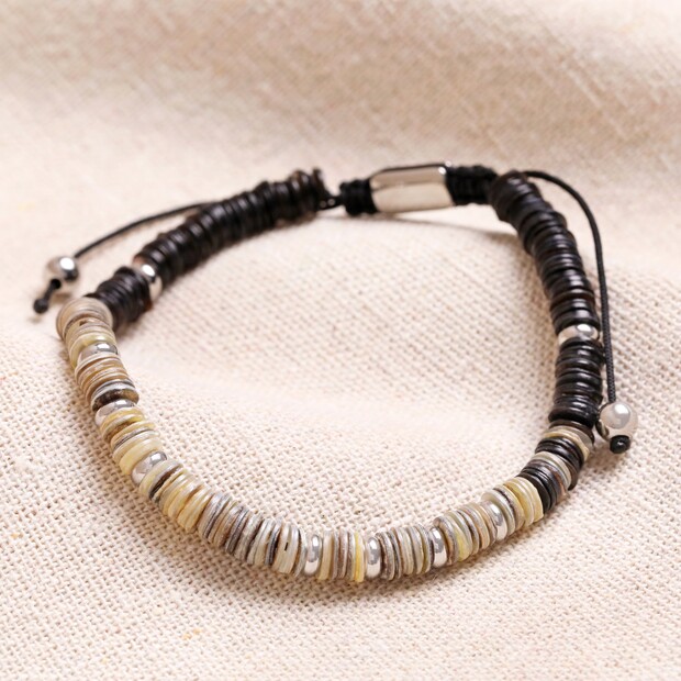 Men's Stainless Steel Shell Beaded Cord Bracelet Men's Stainless Steel Shell Beaded Cord Bracelet