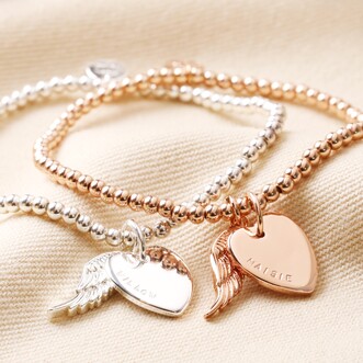 Personalised Beaded Wing Charm Bracelet