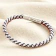 Personalised Men's Stainless Steel Silver and Red Ball Chain Bracelet on Beige Background