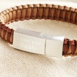 Personalised Men's Stainless Steel Thick Braided Leather Bracelet in Brown clasp with I Love You Daddy written on it