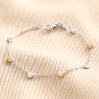 Stainless Steel Mixed Metal Heart Charm Bracelet