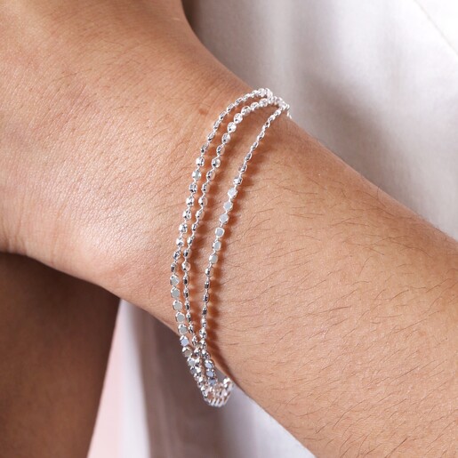 Bracelet on Model Triple Layered Dotted Chain Bracelet in Silver on Model