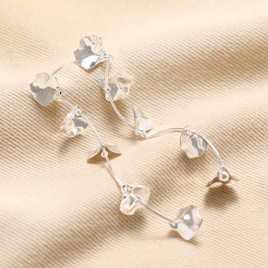 Flower Petal Drop Earrings in Silver