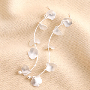 Flower Petal Drop Earrings in Silver
