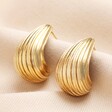 Gold Stainless Steel Ridged Teardrop Half Hoop Earrings 