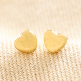 Gold Stainless Steel Tiny Round Heart Stud Earrings
