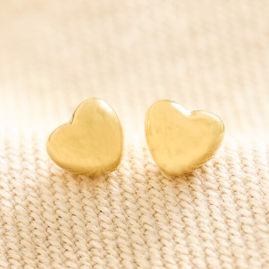 Gold Stainless Steel Tiny Round Heart Stud Earrings