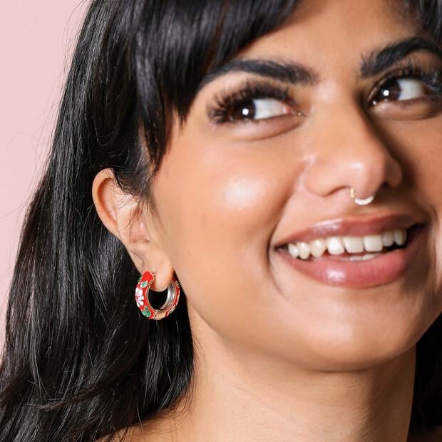Cyril Red Glaze Hoop Earrings main image 1