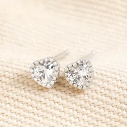 Sterling Silver Diamante Heart Stud Earrings