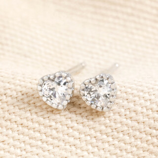 Sterling Silver Diamante Heart Stud Earrings