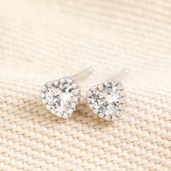 Sterling silver diamante heart stud earring