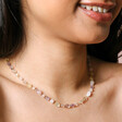 Model smiling wearing Pastel Semi-Precious Stone Beaded Necklace in Gold