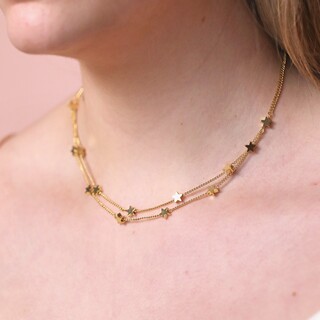 Double Chain and Star Charm Necklace in Gold