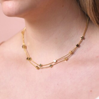 Double Chain and Star Charm Necklace in Gold