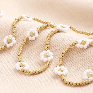 Gold Stainless Steel White Daisy Beaded Necklace