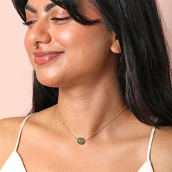 Green Semi-Precious Stone Ball Pendant Necklace in Silver