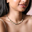 Gold Stainless Steel Green Semi-Precious Stone Beaded Necklace on Model