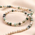 Gold Stainless Steel Green Semi-Precious Stone Beaded Necklace on Beige Fabric