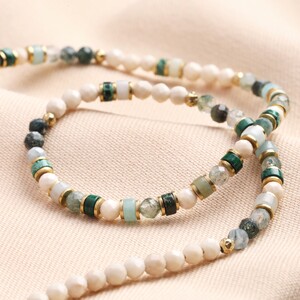 Gold Stainless Steel Green Semi-Precious Stone Beaded Necklace