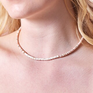 Pink and White Semi-Precious Heishi Beaded Necklace