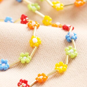 Multicoloured Daisy Beaded Necklace in Gold
