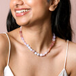 Chunky Semi-Precious Stone Beaded Necklace on model smiling against beige coloured backdrop