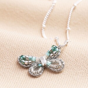 Beaded Butterfly Pendant Necklace in Silver