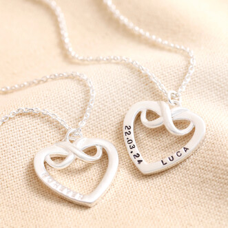 Personalised Sterling Silver Infinity Heart Pendant Necklace