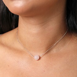 Pink Semi-Precious Stone Ball Pendant Necklace in Silver