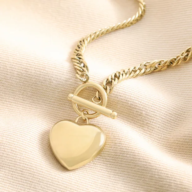 Gold Stainless Steel Chunky Toggle and Heart Pendant Necklace Gold Stainless Steel Chunky Toggle and Heart Pendant Necklace