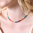 Close up of Rainbow Rondelle Stone Beaded Necklace on blonde model