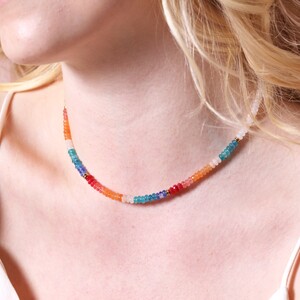 Rainbow Rondelle Stone Beaded Necklace