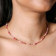 Close up of Red Stone Multicoloured Beaded Necklace on model