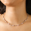 Close Up on Model of Stainless Steel Pink Daisy Beaded Necklace in Silver