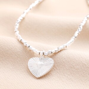 Sunbeam Heart Pendant Beaded Necklace in Silver