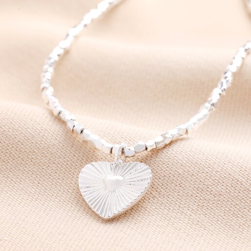 Sunbeam Heart Pendant Beaded Necklace in Silver Sunbeam Heart Pendant Beaded Necklace in Silver