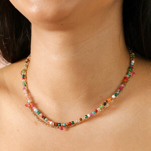 Stainless Steel Double Layer Beaded Necklace in Gold