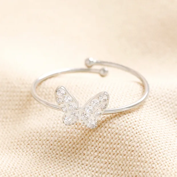 Adjustable Stainless Steel Butterfly Ring in Silver Adjustable Stainless Steel Butterfly Ring in Silver