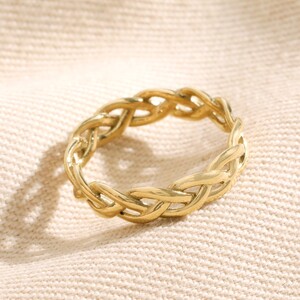 Gold Stainless Steel Braided Band Ring - L/XL