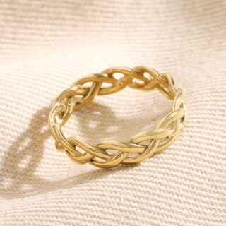 Gold Stainless Steel Braided Band Ring 