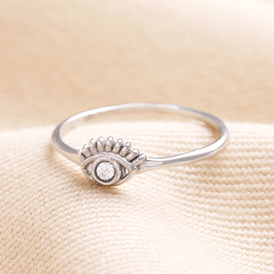 Stainless Steel Crystal Eye Ring - S/M