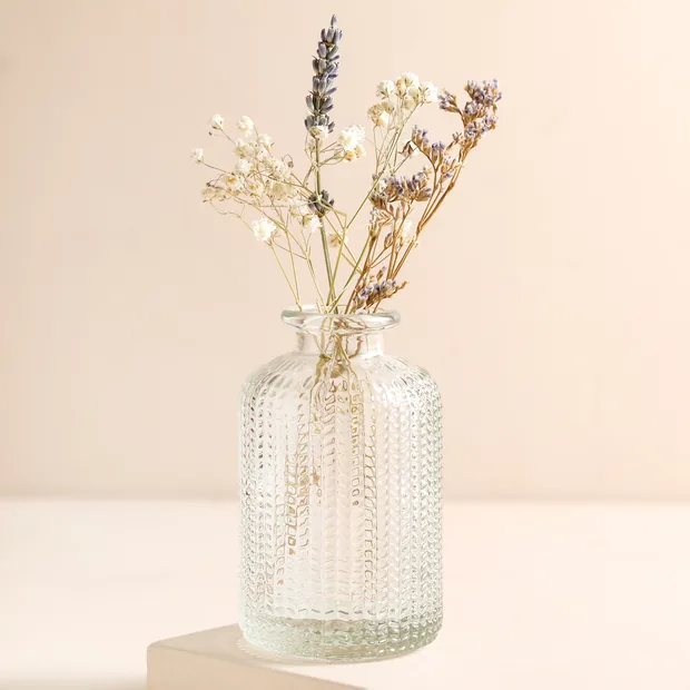 Clear Dimpled Glass Mini Bottle Vase Clear Dimpled Glass Mini Bottle Vase