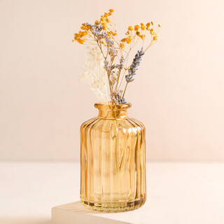Amber Ribbed Glass Mini Bottle Vase