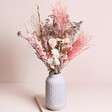 Luxury Summer Loving Dried Flower Bouquet arranged in vase against beige backdrop