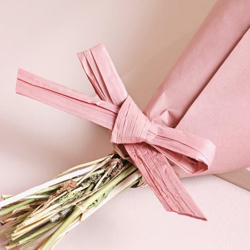 Close up of bow on Peachy Haze Dried Flower Bouquet