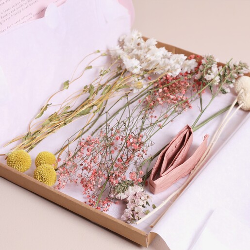Peachy Haze Dried Flowers Letterbox Gift inside of box 